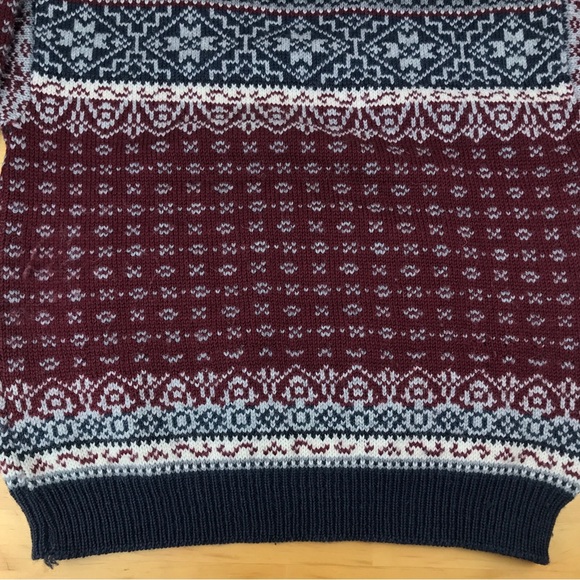 SOLD: Norwear Fair Isle Wool Sweater Folk Metal Clasps Made in Iceland Burgundy - Picture 13 of 16